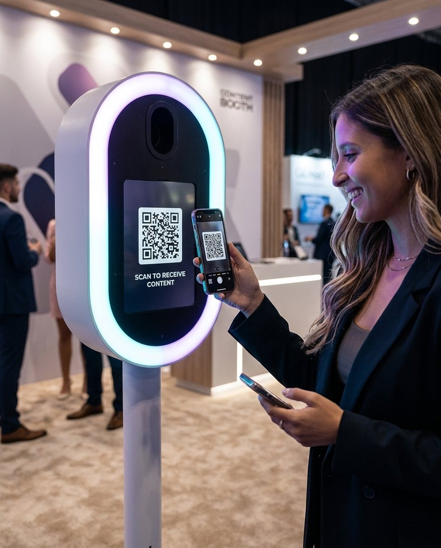 Persona escaneando el QR del tótem para recibir su contenido